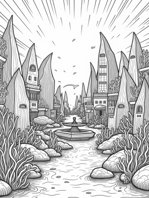 Underwater City of Shark Fin Coral Reefs