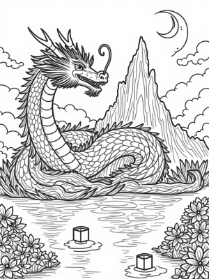 Majestic Dragon Coiled Around a Crystal Mountain