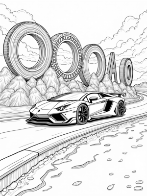 Futuristic Lamborghini on a Vibrant Gear Road