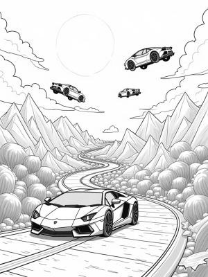 Floating Lamborghinis in a Futuristic Landscape
