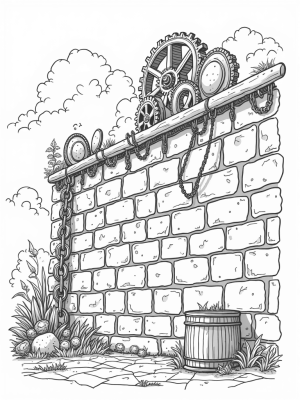 Colossal Stone Wall with Gears and Shields