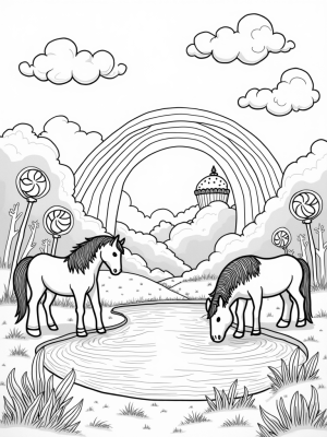 Colorful Ponies in a Whimsical Meadow