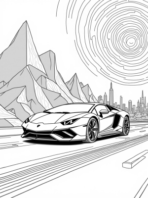 Futuristic Lamborghini on a Geometric Platform