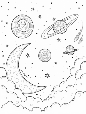 Swirling Galaxy with Candy Cane Stars and Crescent Moon