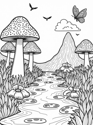 Mushroom Canopy and Sparkling River Scene
