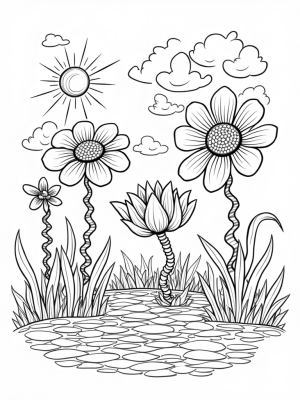 Oversized Flowers in a Whimsical Garden