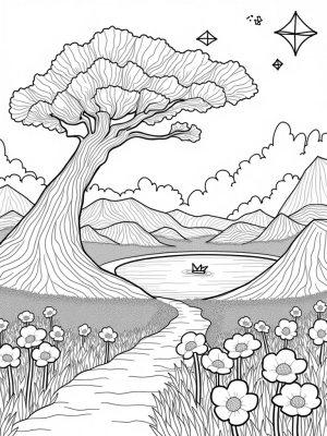 Colorful Patchwork Hills and a Majestic Tree