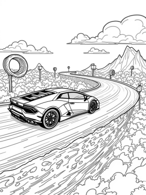 Floating Lamborghini Over a Colorful Racetrack