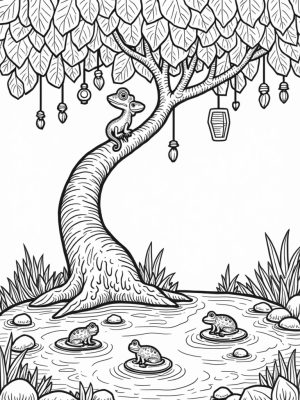 Jungle Canopy with Chameleon and Colorful Creatures