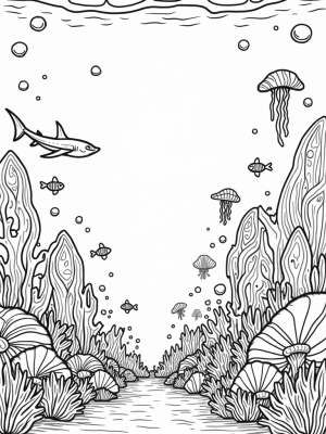 Underwater Garden with a Shark and Jellyfish