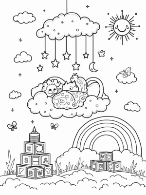 Dreamy Cloud Nursery with Mobile and Building Blocks
