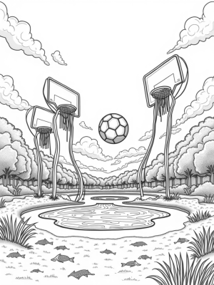 Surreal Sports Arena with Floating Soccer Ball