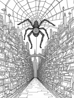 Cityscape of Spiders and Comic Pages