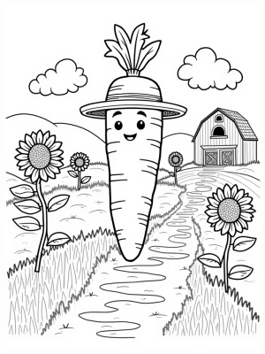 Giant Smiling Carrot in a Farm Landscape