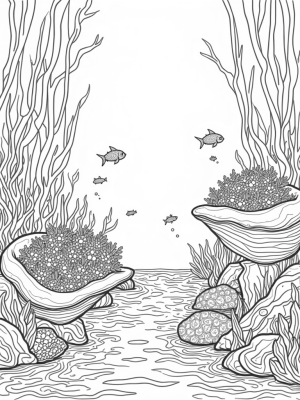 Underwater Garden with Giant Seashells and Coral Blooms