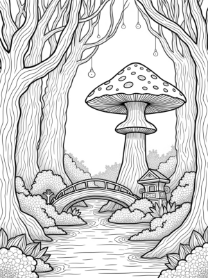 Enchanted Forest with Twisted Trees and Glowing Orbs