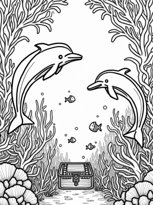 Dolphins and Coral Trees Underwater Kaleidoscope