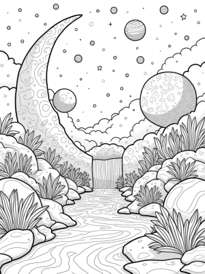 Cosmic Garden with Blooming Planets and Shimmering Comets