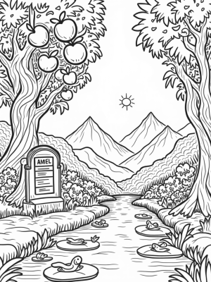 Magical Garden with a Glowing Apple and Twisting Trees