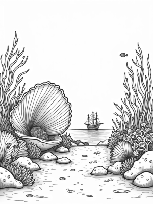 Underwater Garden with Giant Seashell and Colorful Coral