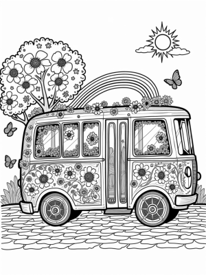 Garden Bus with Daisies and Butterflies