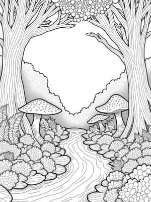 Enchanting Forest Floor with Giant Leaves and Mushrooms