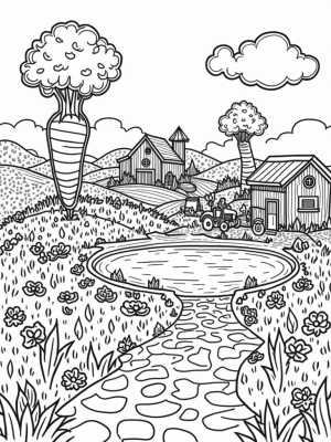 Giant Vegetables and Quaint Barns in a Magical Farm Landscape