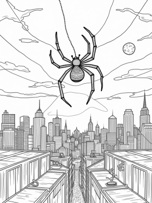 Urban Skyline with Giant Spider and Web