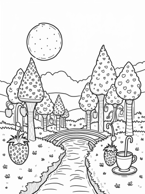 Giant Strawberries and Chocolate River in a Sweet Orchard