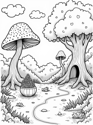 Magical Forest Clearing with Giant Acorn and Colorful Gems