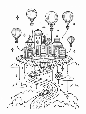 Floating City with Vintage Cars and Bicycles