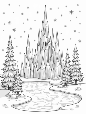 Towering Ice Castle in a Frozen Landscape