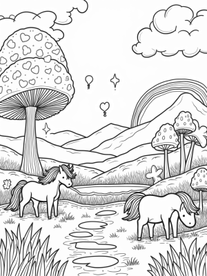 Colorful Ponies in a Dreamy Meadow