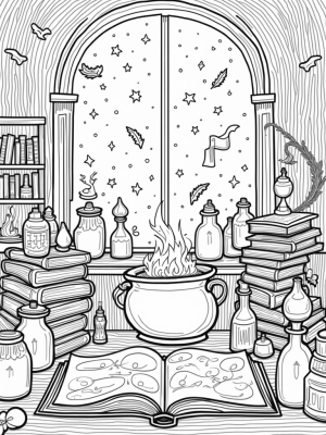 Magical Wizarding Workshop with Floating Potions