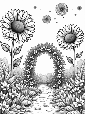 Oversized Flowers in a Whimsical Garden
