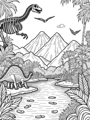 Prehistoric Jungle with Dinosaurs and Volcanoes