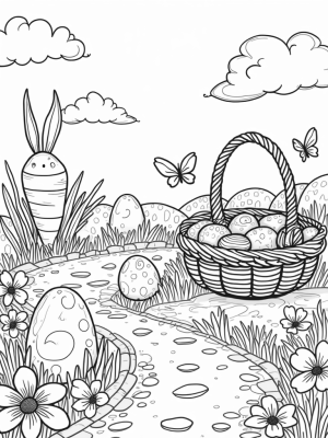 Easter Egg Garden with Bunny Clouds