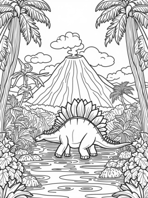 Colossal Stegosaurus in a Lush Prehistoric Jungle