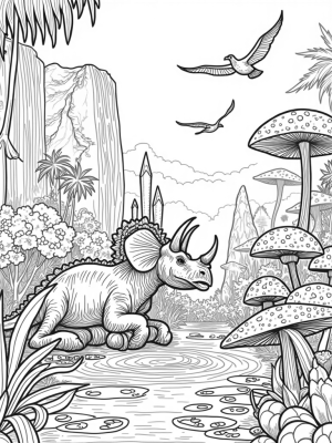Triceratops in a Lush Prehistoric Jungle