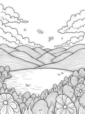 Pastel Hills and Whimsical Clouds