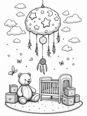 Floating Nursery with Teddy Bear and Mobile