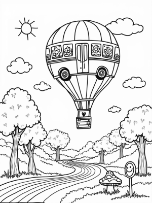 Hot Air Balloon Bus with Flower Passengers