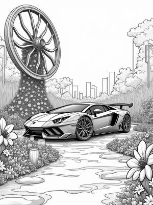 Futuristic Automotive Garden with Lamborghini Chassis