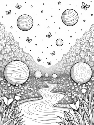 Cosmic Garden of Blooming Planets and Butterflies
