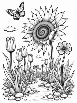 Giant Flowers in a Whimsical Garden