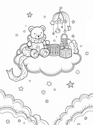 Nursery on a Cloud with Teddy Bear and Mobile