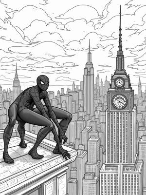 Cityscape at Dusk with Spider and Clock Tower