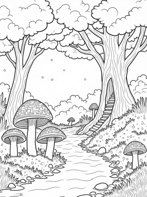 Enchanted Forest Glade with Giant Mushrooms