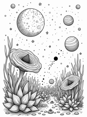 Cosmic Garden with Crystal Moons and Galaxy Flowers