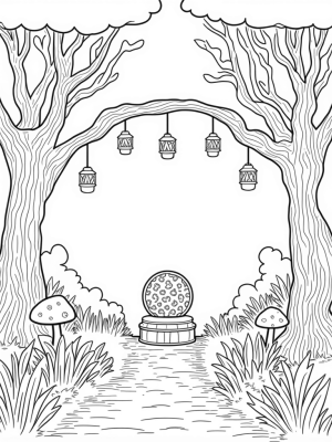Mystical Forest Clearing with Glowing Mushrooms and Crystal Orb